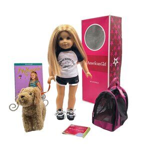 EUC American Girl 2012 GOTY Mckenna Doll Box Dog Cooper Book Retro Gym Outfit